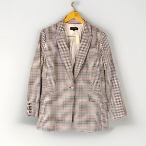 TALBOTS Houndstooth Women's Wool Blend Blazer Sz 16 Corpcore Academia Retro Glam